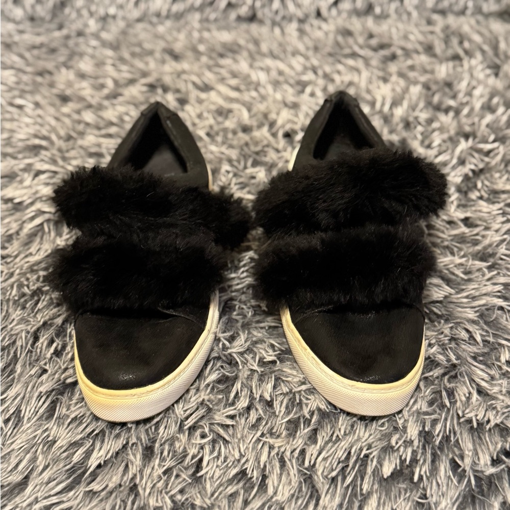 Dirty Laundry Black Faux Fur Slip-On Sneakers